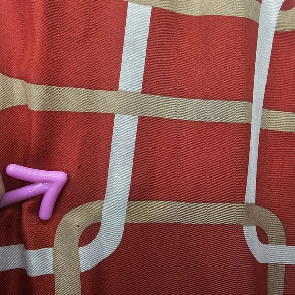 Echo Silk Scarf Women Red Tan Chain Link Designer Long Wrap Mod 70s Preppy 14x44 - Picture 5 of 11